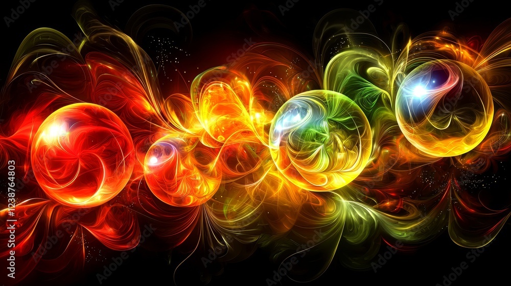 Poster vibrant abstract landscape with pulsating colors and dynamic flowing shapes