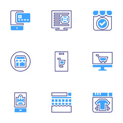 Online shopping icon set. Bold line style. Duotone colors. Editable stroke. shop, onlineshopping, shoppingapp, onlinepayment, onlinestore, onlineshop, ecommerce, store