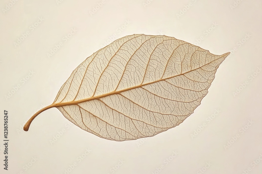 Poster A detailed view of a single leaf resting on a white background, suitable for use in nature and design-related contexts