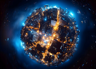 Night Cityscape: A Tiny Planet View
