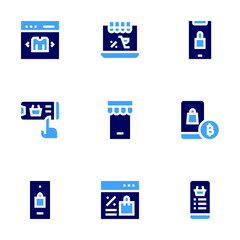Online shopping icon set. Bold style. Duotone colors. online shopping, online sale, online shop, shopping online, buy