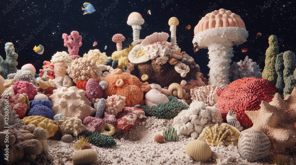 Poster artistic interpretation of data migrations through colorful coral reefs