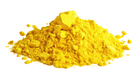 Pile of bright yellow powder isolated on transparent background