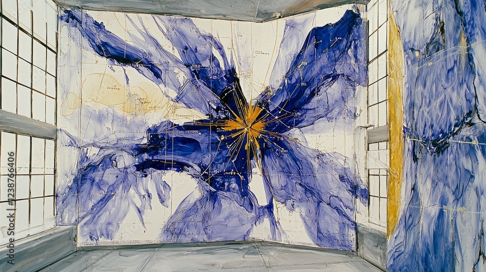 Poster celestial maps and layered data visualization in artistic space