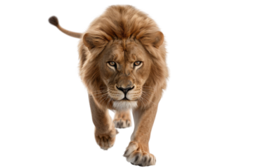 Majestic lion walking confidently with sharp eyes and powerful stance in the wilderness