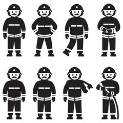 Firefighter with equipment silhouette vector on white background