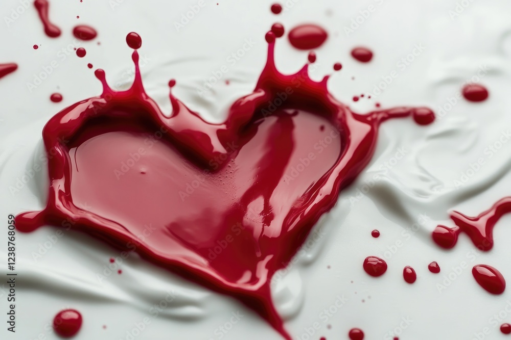Poster a creative representation of a heart made from liquid on a white surface, suitable for use in educat