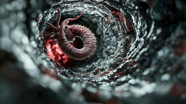 Exploring taenia saginata a detailed illustration of the beef tapeworm in a scientific environment