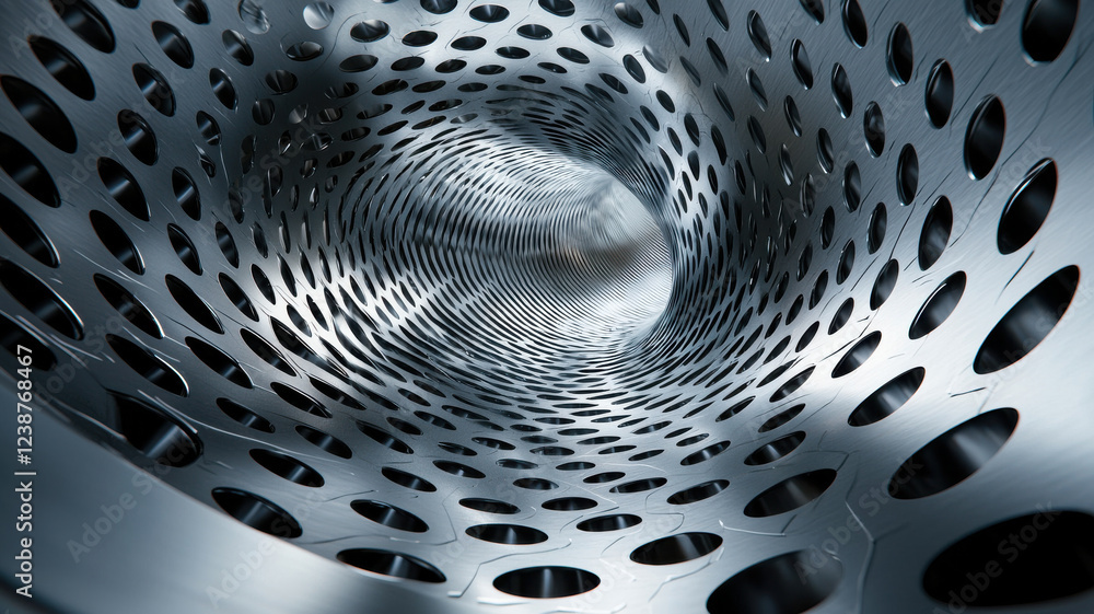 Aufkleber detailed view of metallic lattice structure with circular holes, showcasing depth and texture