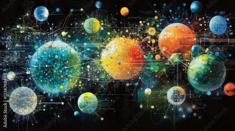 Poster abstract representation of data infusion and fractals in cosmic imagery