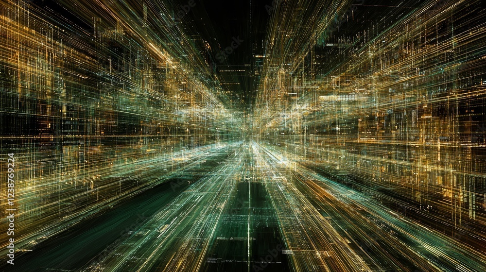 Poster dreamlike visuals illustrating data in an abstract and dynamic environment