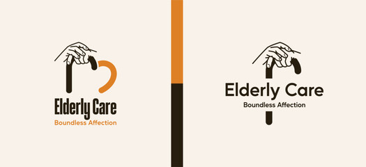 Elderly logo design with the concept of two human hands holding a walking stick