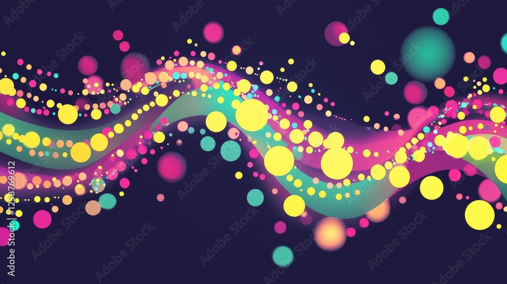 Poster dynamic graphics showcasing synthesis of vibrant colors and patterns