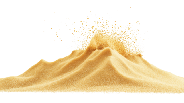Sand dunes forming with sand blowing on transparent background
