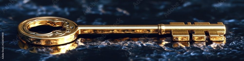 Poster a single golden key sitting on a table
