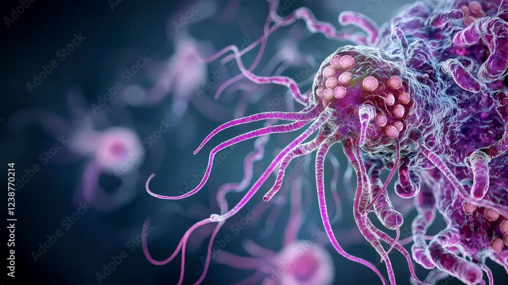Poster close-up view of giardia lamblia organisms microscopic analysis scientific research laboratory setti