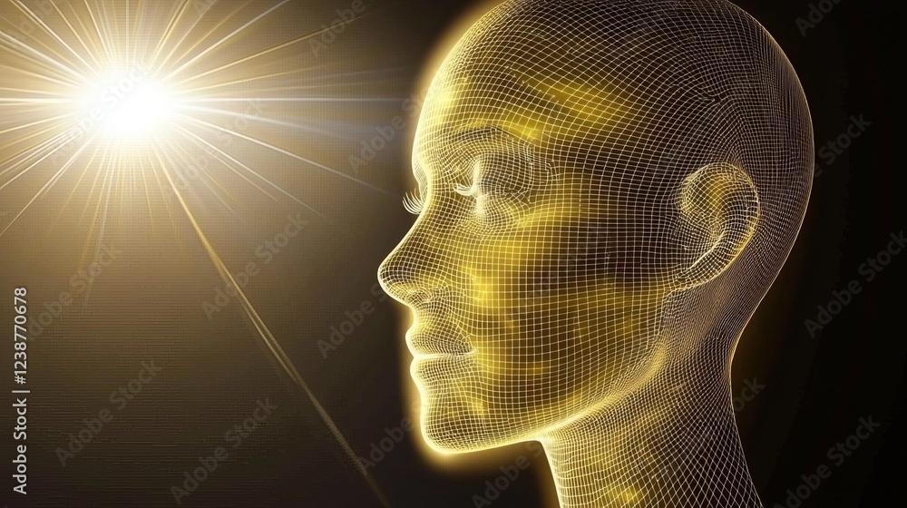 Aufkleber ethereal representations of data pathways in a golden wireframe profile