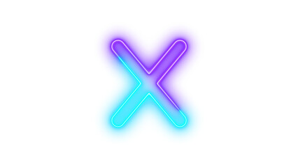 Fototapeta premium Neo x icon cyan purple color glowing with transparent background