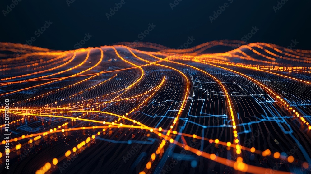 Poster abstract data visualization with floating bubbles and hidden layers