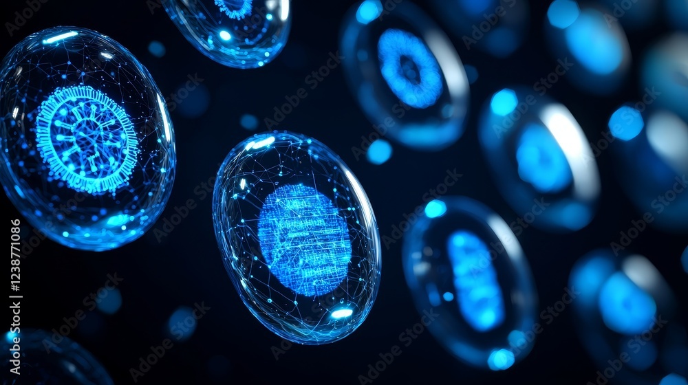 Aufkleber floating data bubbles revealing hidden layers in futuristic visualization
