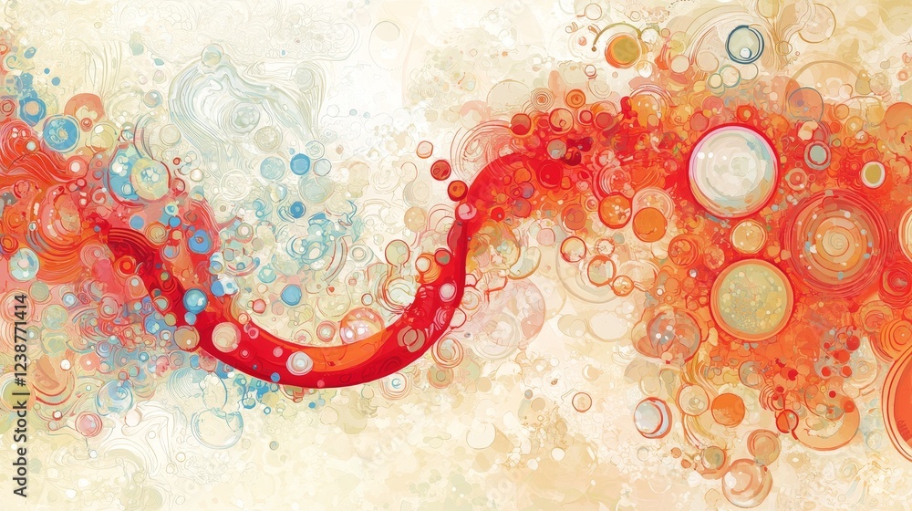 Poster fluid shapes merging in digital art with colorful patterns and designs