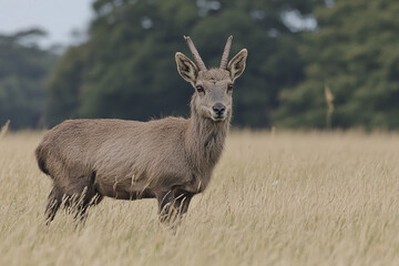Fototapeta premium Engaging wildlife in a serene grassy field