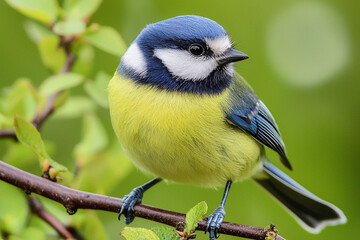 Obraz premium Colorful blue tit perched on a branch in nature