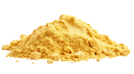 Pile of mustard powder forming a small mound on transparent background