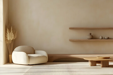 Serene Minimalist Living Room Interior Design: Beige and Wood Tones