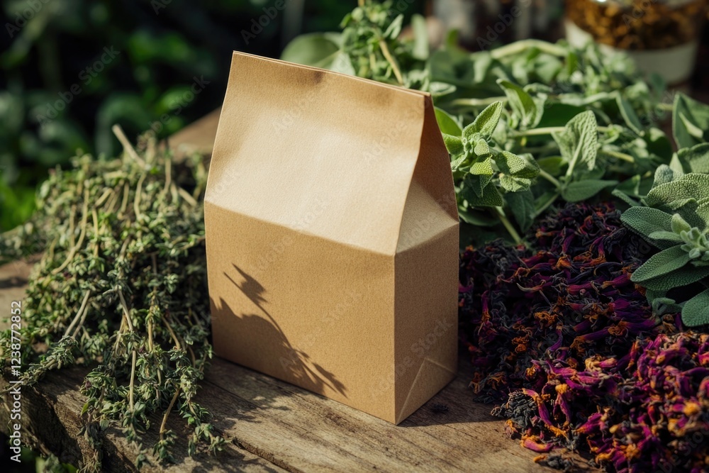 Poster a single brown paper box placed on a wooden table, perfect for storing small items