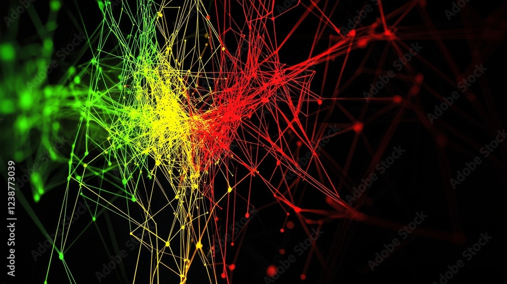 Poster abstract network design with interconnecting data lines in vibrant colors