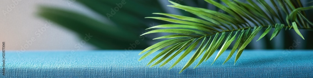 Poster close-up shot of a palm leaf on a table