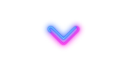 Neon chevron down icon blue pink color glowing with transparent background