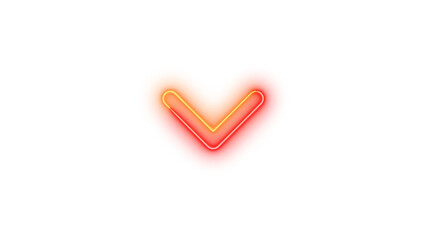 Neon chevron down icon brown red color glowing with transparent background