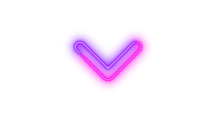 Neon chevron down icon pink purple color glowing with transparent background