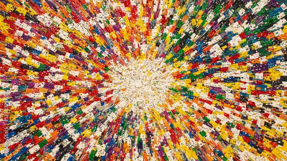 Poster kaleidoscopic array of digital data symbols in vibrant colors and patterns