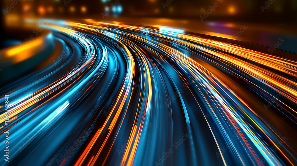 Poster a vibrant, abstract representation of light trails, showcasing dynamic movement and colorful pattern