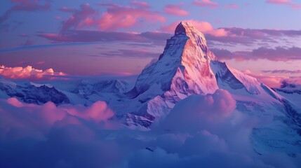 Obraz premium mountain with pink clouds and cinematic lighting captured in high-resolution hyper-realistic detail