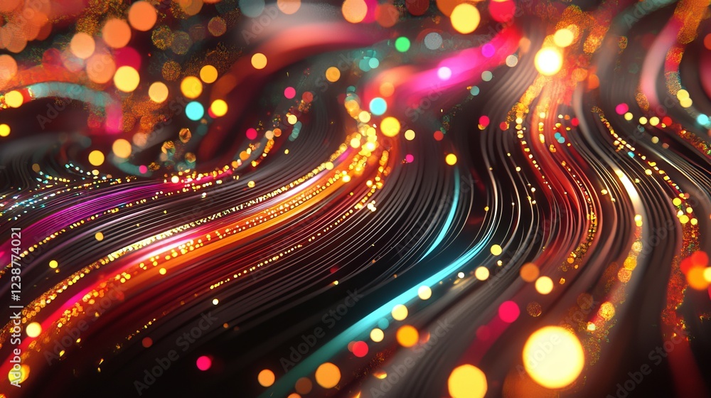 Poster vibrant luminescent waves of light and color abstract background
