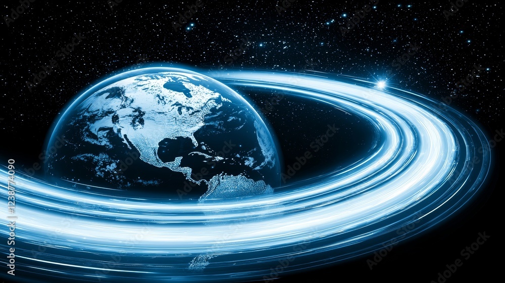 Poster luminous data trails charting a course towards cosmic wonders and exploration