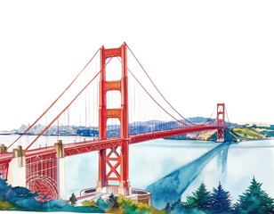 Fototapeta premium PNG Golden gate bridge illustration watercolor francisco.