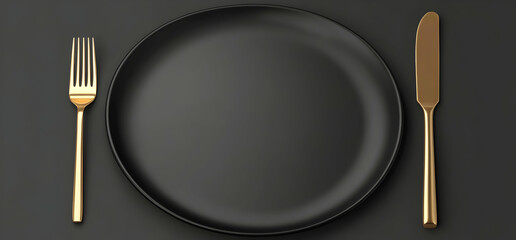 Elegant Black Plate with Gold Cutlery