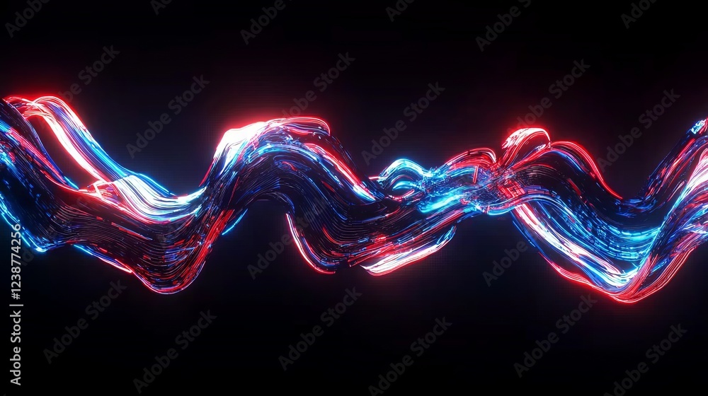 Poster luminous digital waves in complex 3d sci-fi abstract artwork