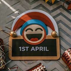 1st April Fools Day with a head clown, Be careful and avoid being fooled.