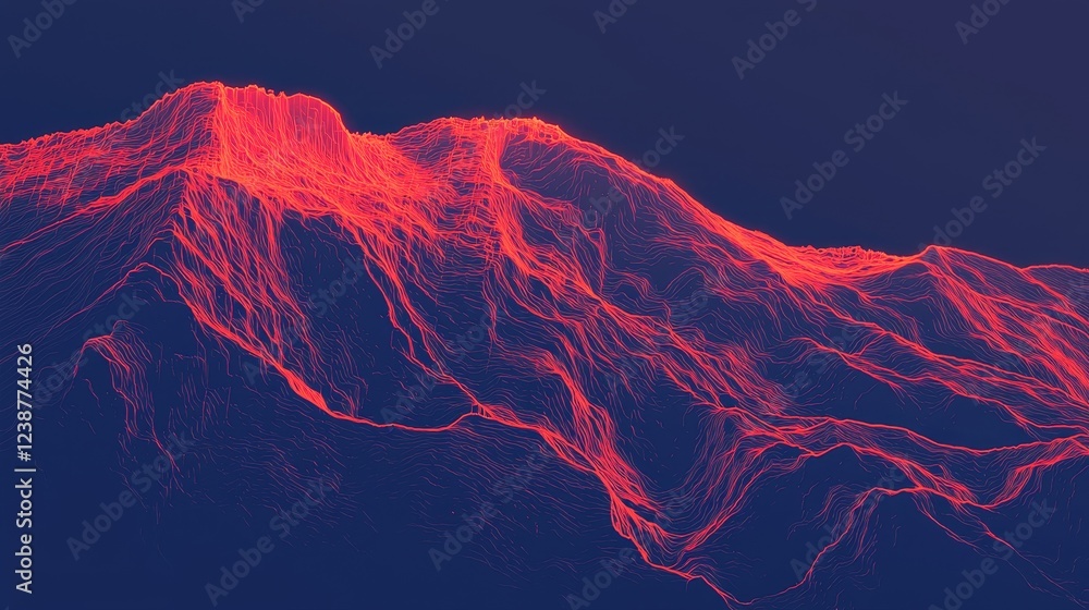 Poster intricate luminous map outlining connection with bold lines and colors