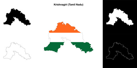 Krishnagiri district (Tamil Nadu) blank outline map set