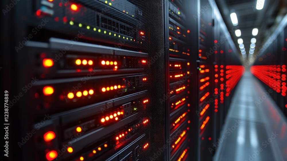 Aufkleber close-up view of illuminated server racks in a data center showcasing technology infrastructure (2)