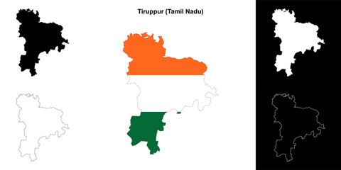 Fototapeta premium Tiruppur district (Tamil Nadu) blank outline map set
