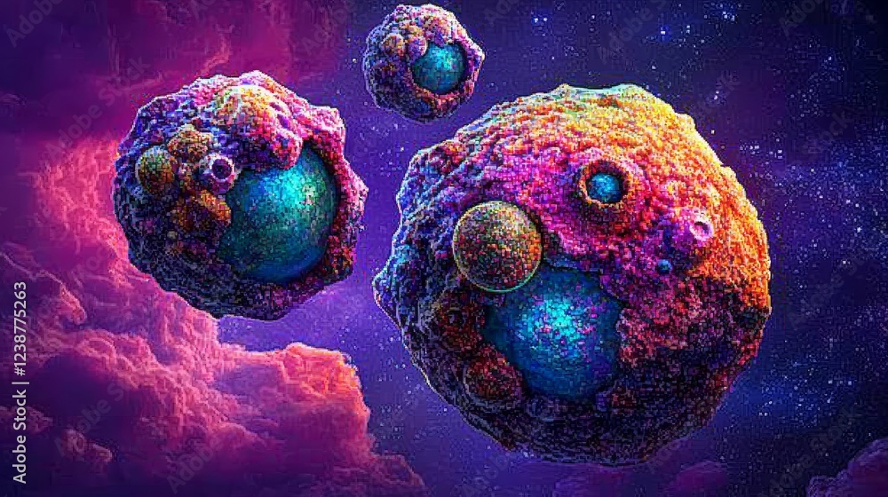 Poster multi-dimensional data structures with colorful cosmic elements and textures
