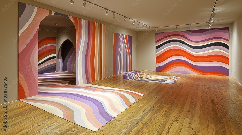 Poster multidimensional views displaying vibrant colors and abstract patterns in room